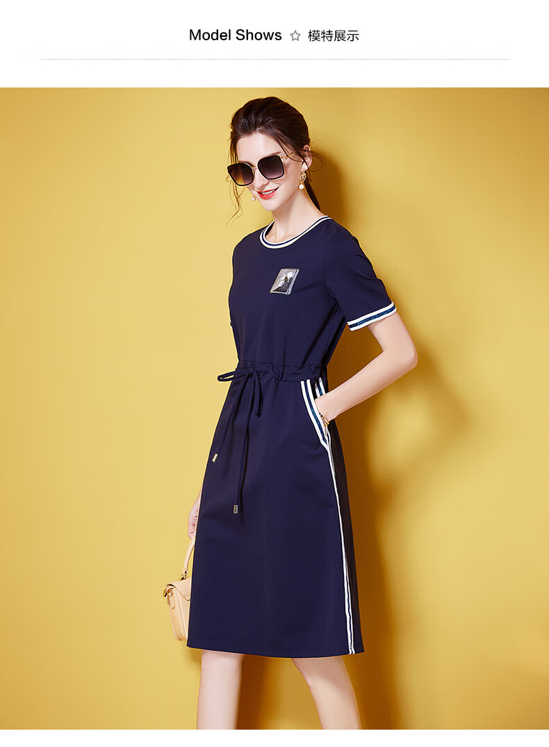 海青蓝女装收腰显瘦连衣裙夏装新品2021年新款休闲时尚复古女士裙子