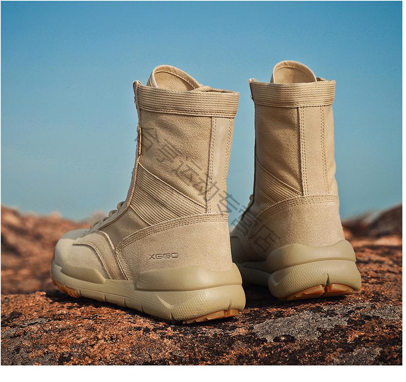 户外沙漠靴女防水高帮情侣登山鞋男牛皮轻便透气攀爬徒步靴子途冠 沙