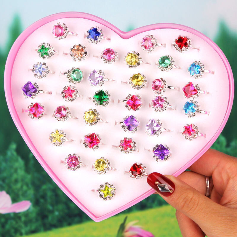 儿童戒指环卡通艾莎公主首饰水晶宝石戒指女孩可爱宝宝礼物艾莎宝石各