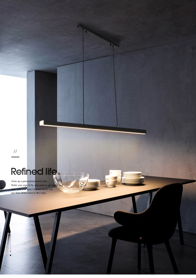 极简一字餐厅吊灯北欧现代简约餐桌吧台灯设计师工作室led长条灯黑色