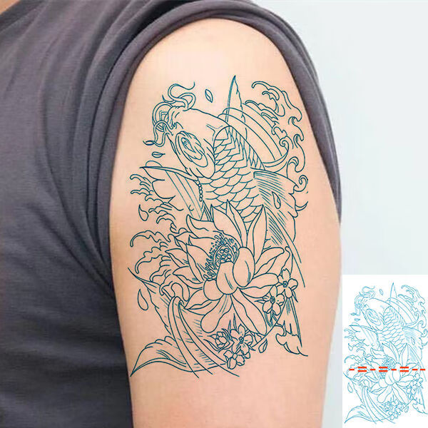 芭雅莲纹身贴艺般若三面佛防水纹身贴男女款逼真象神关羽鲤鱼线条刺青