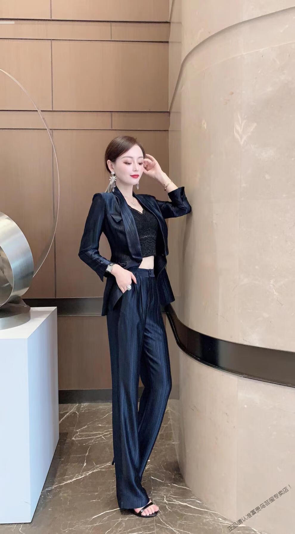 富贵鸟欧洲站名媛西服套装2021夏新款职业气质三醋酸真丝西装长裤两