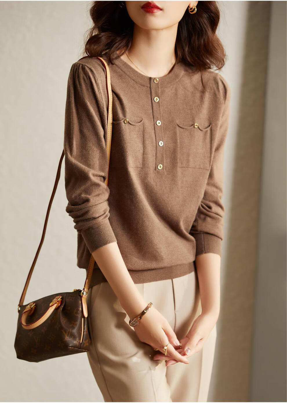 小众气质针织衫女2021早秋上衣柔软显白外搭薄款小衫 f9127 咖啡色 xl