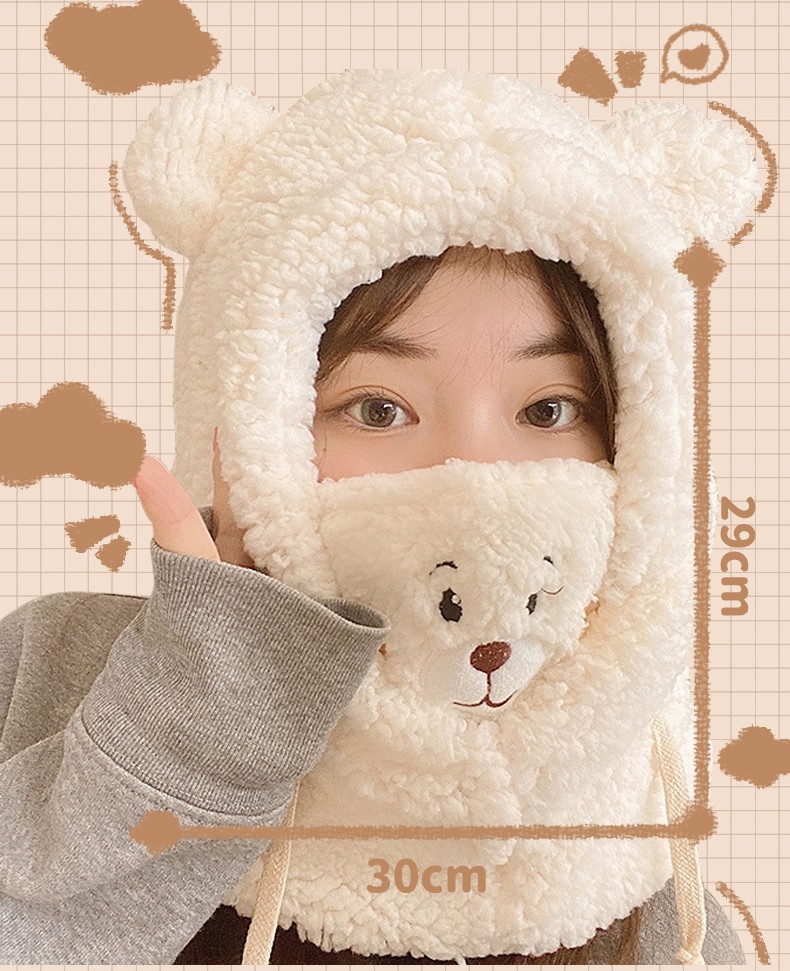 可爱小熊保暖头套帽子面罩一体冬季围巾脖套骑行防风防寒保暖头套护耳