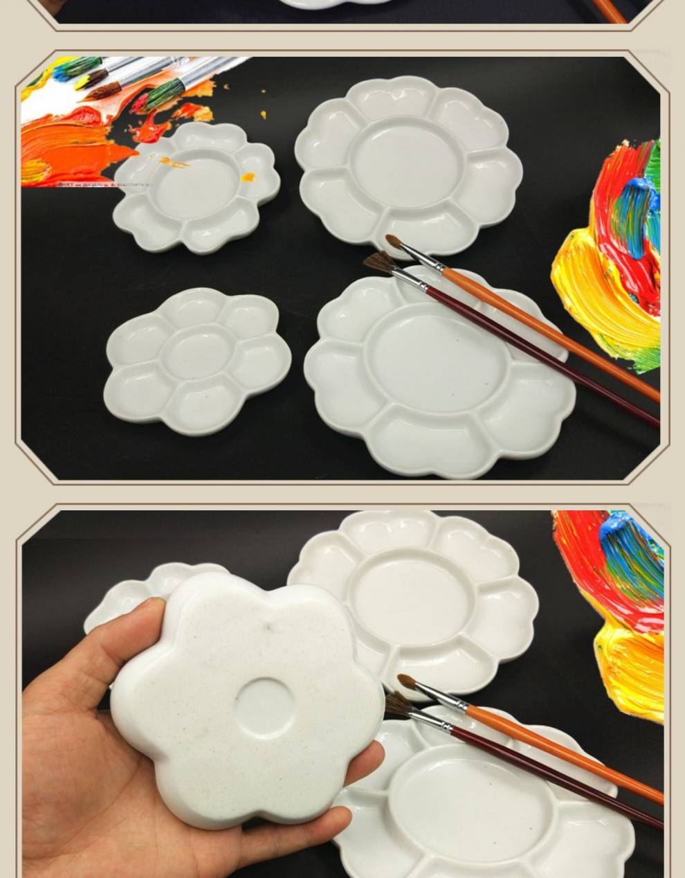 调色盘陶瓷陶瓷颜料调色盘大号加厚梅花碟国画水粉学生美术用画画文房