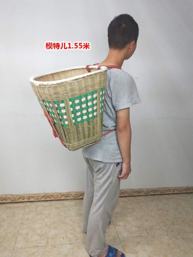 背篮大人家用买菜背篼大号贵州背筐竹篓竹子背箩 中号蔑丝圆口竹背篓