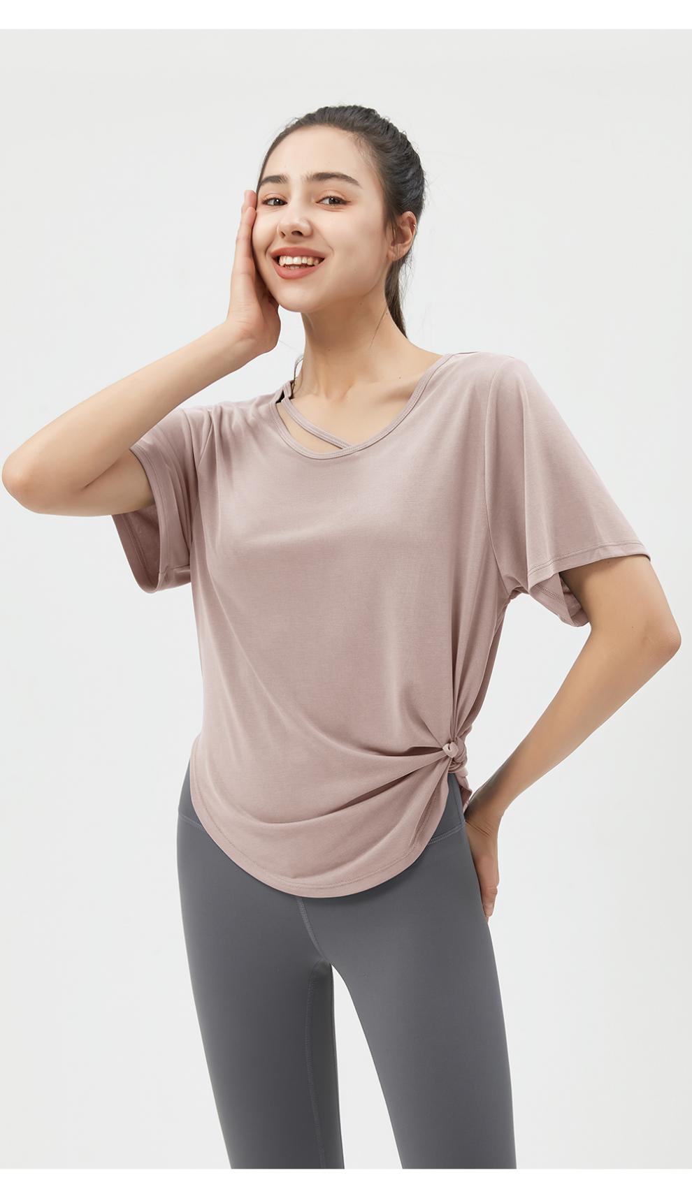 奥义瑜伽服女夏跑步训练运动上衣短袖宽松罩衫健身t恤 蓝 s【图片