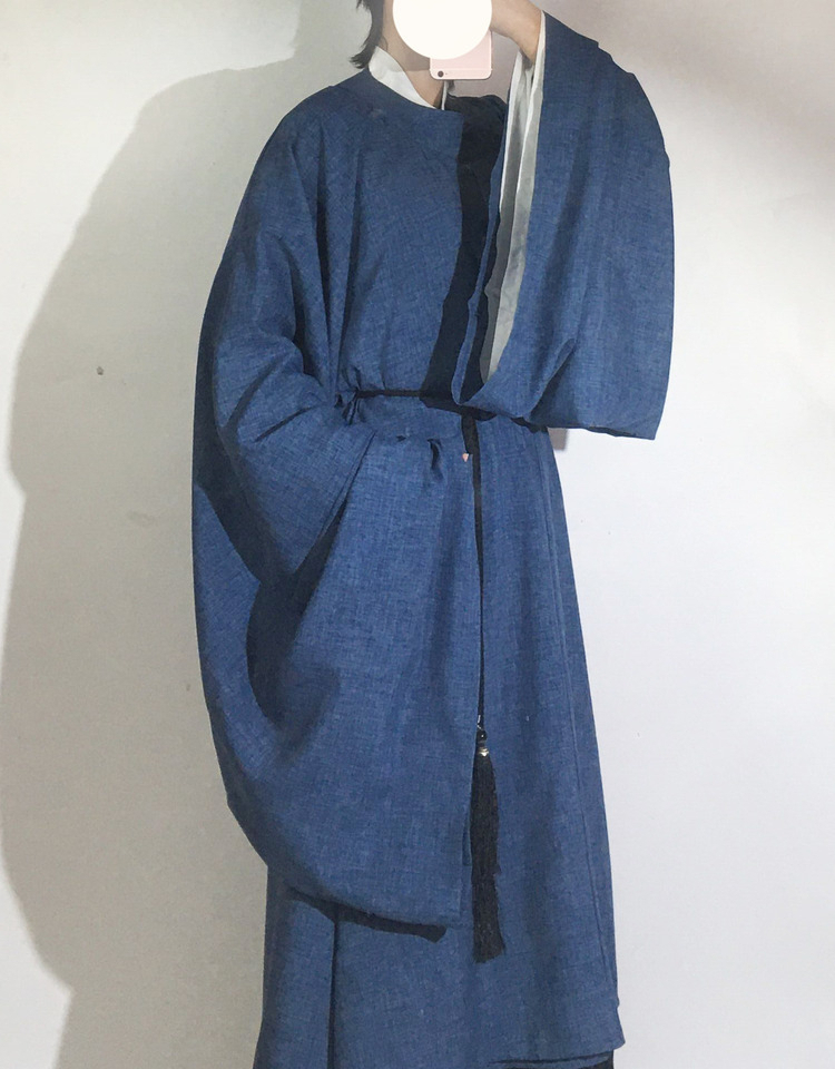 制汉服男鸟鸣涧色宽袖纯色36袍仿麻观云古风道袍古装戏服外袍灰兰s