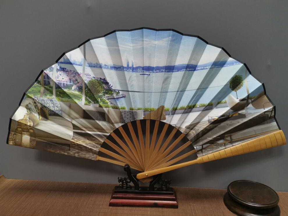 抖音同款扇来图定制扇子折扇图案房地产宣传图片打印logo绢布纸扇定做