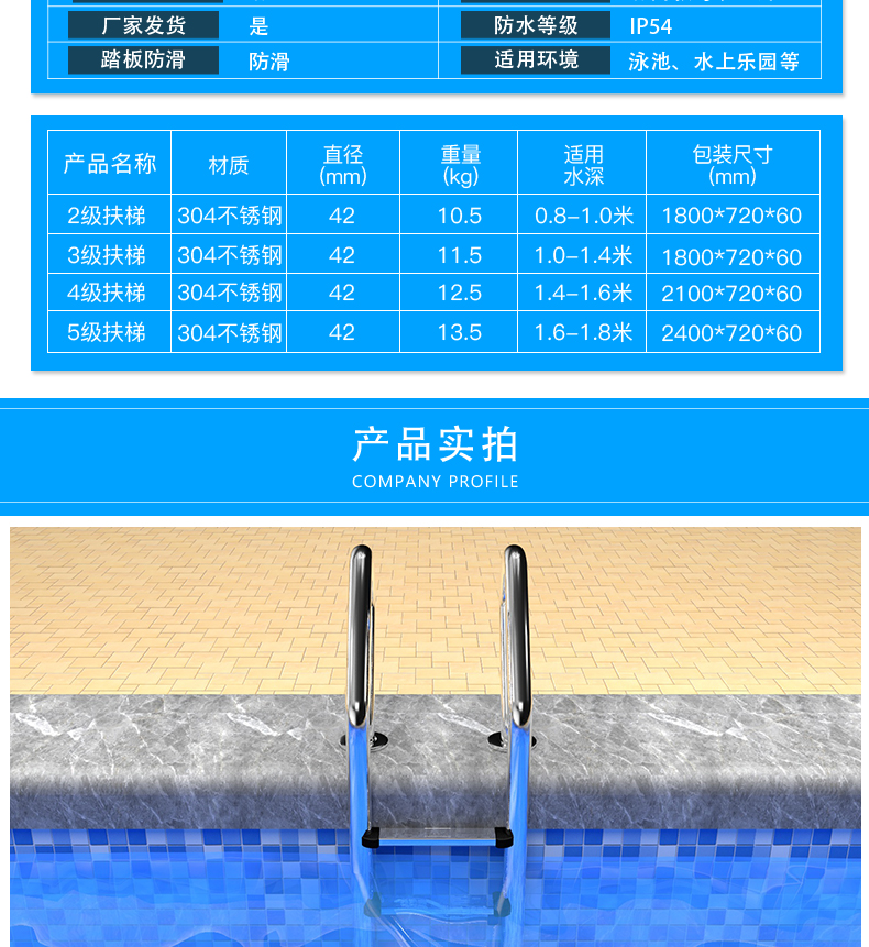 池霸游泳池扶梯不锈钢泳池扶手304踏板加厚梯子防滑爬梯下水楼梯