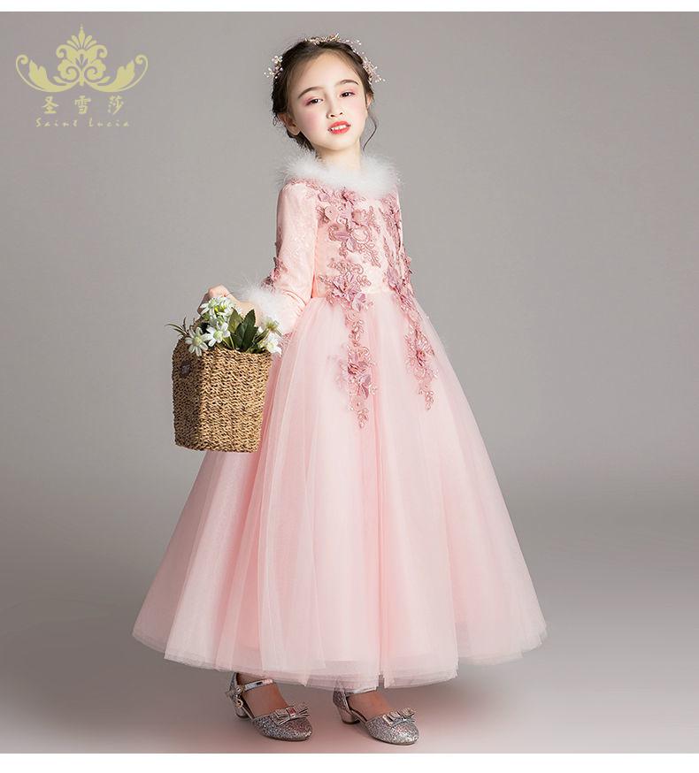 京选女童加厚加绒公主裙婚纱裙花童蓬蓬纱儿童小主持人演出晚礼服冬季