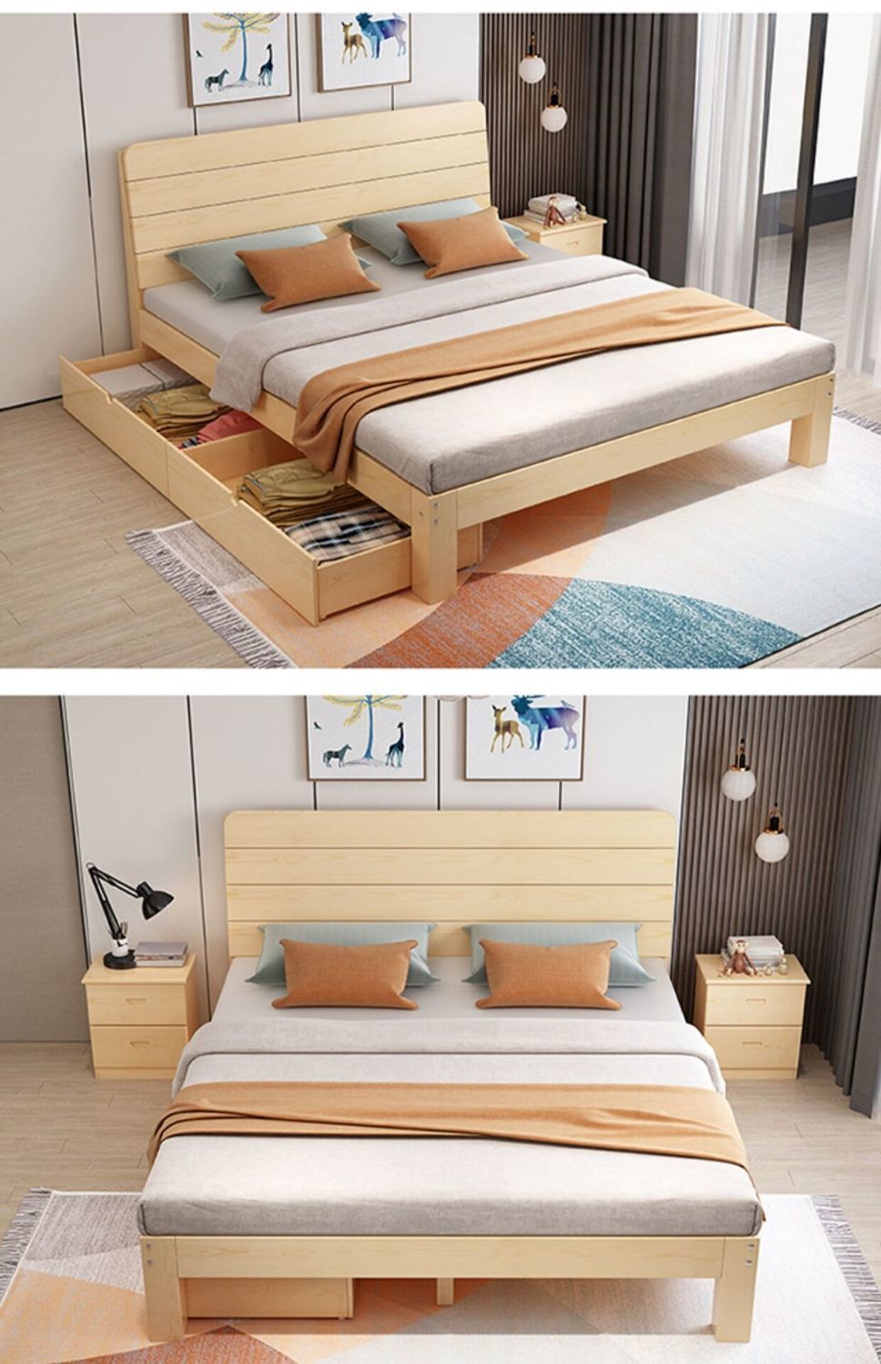 实木床一米八经济型现代简约双人床木床出租房一米二单人床床板满铺