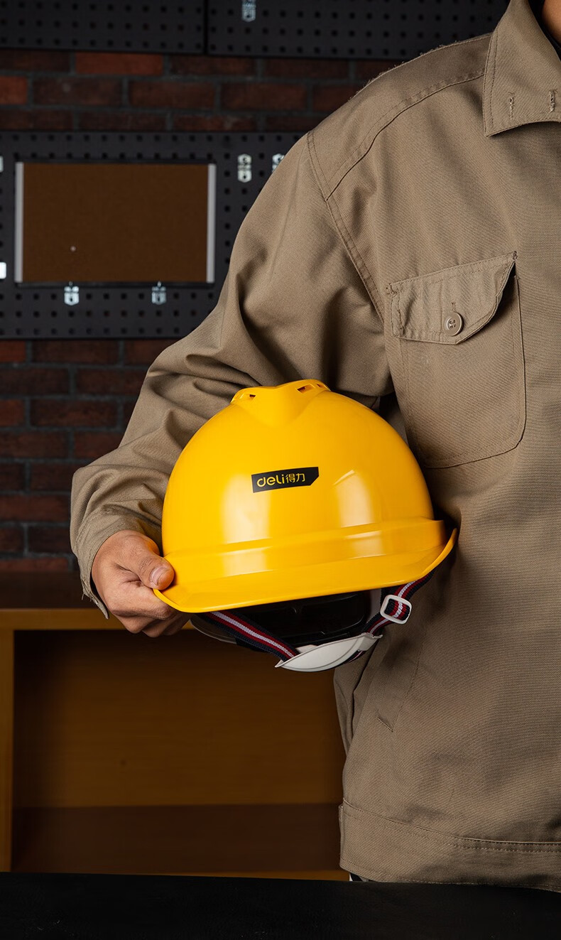 得力deli安全帽建筑工程领导头帽电工劳保国标透气加厚防护头盔男工地