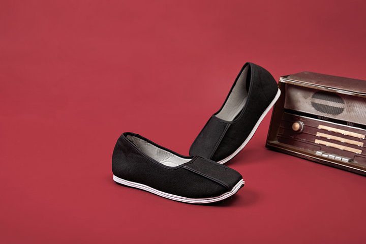 唐装鞋子男新款翘头汉服鞋古装影视鞋千层底布鞋复古方头鞋单鞋黑色偏