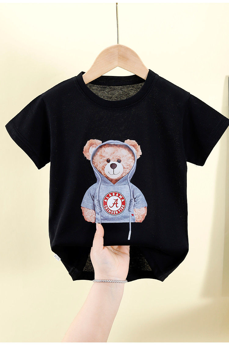 ins火t恤男童女童夏季短袖打底小熊21儿童宽松半袖上衣1黑色140cm建议