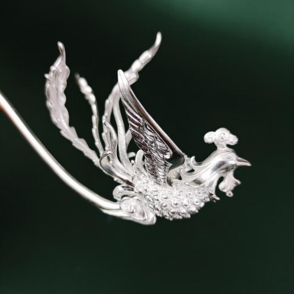 美芙仁手作凤凰足银簪发簪盘发银镀金凤簪汉服足银镀金款