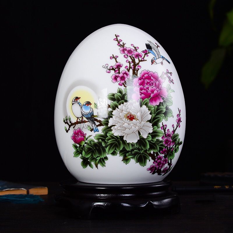 迎新必备景德镇陶瓷器富贵吉祥蛋花瓶摆件现代中式客厅酒柜家居装饰