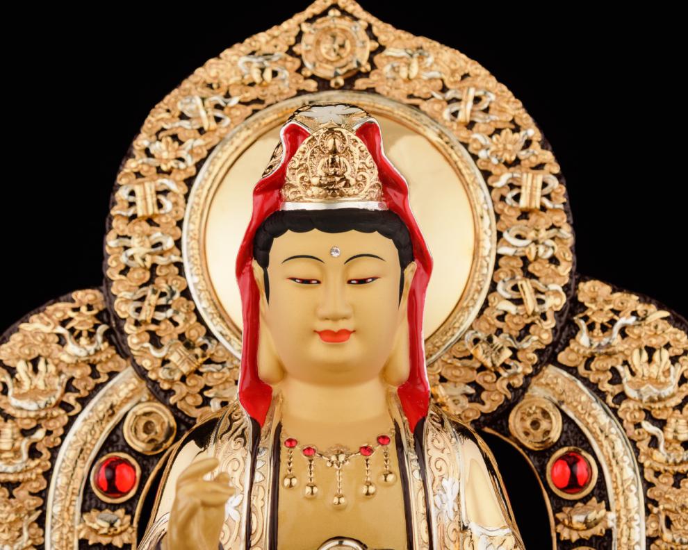 观音菩萨佛像 普陀山盛凡纯铜观世音菩萨佛像观音菩萨佛像供奉摆件