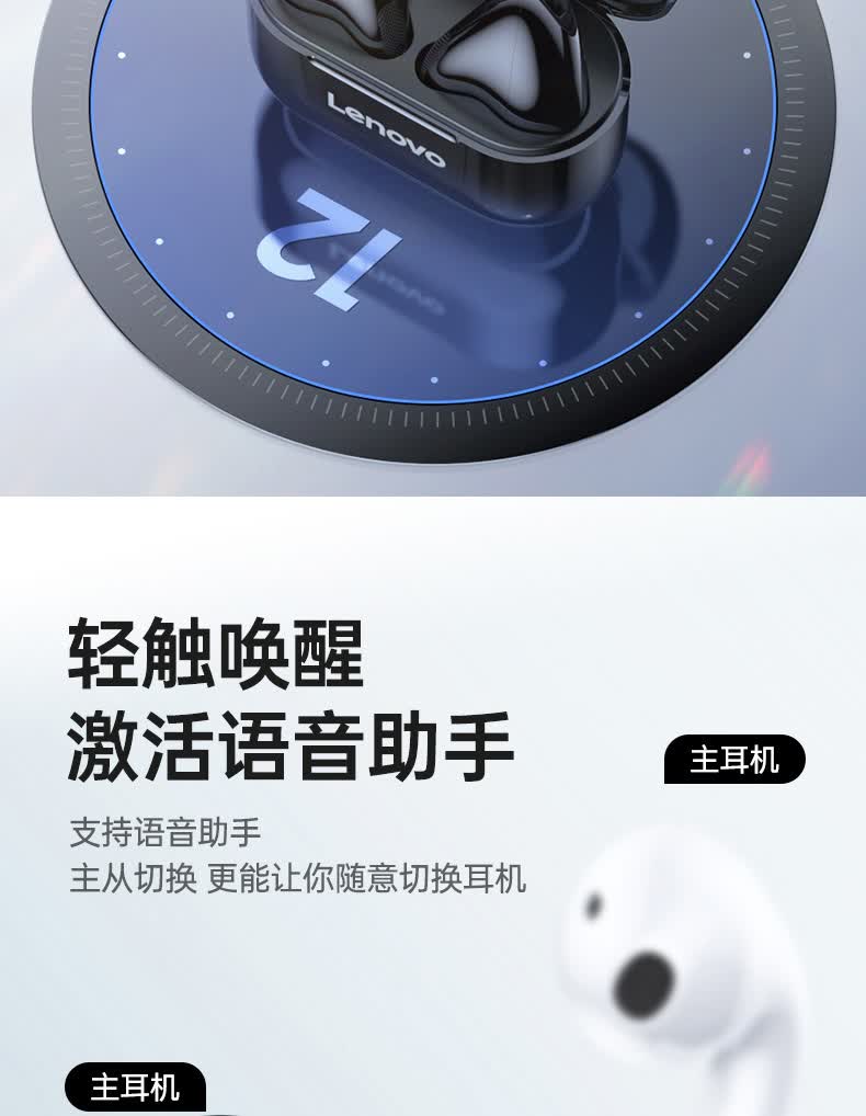 联想lp40无线蓝牙耳机无游戏单双耳超长待机续航运动型 白色【图片
