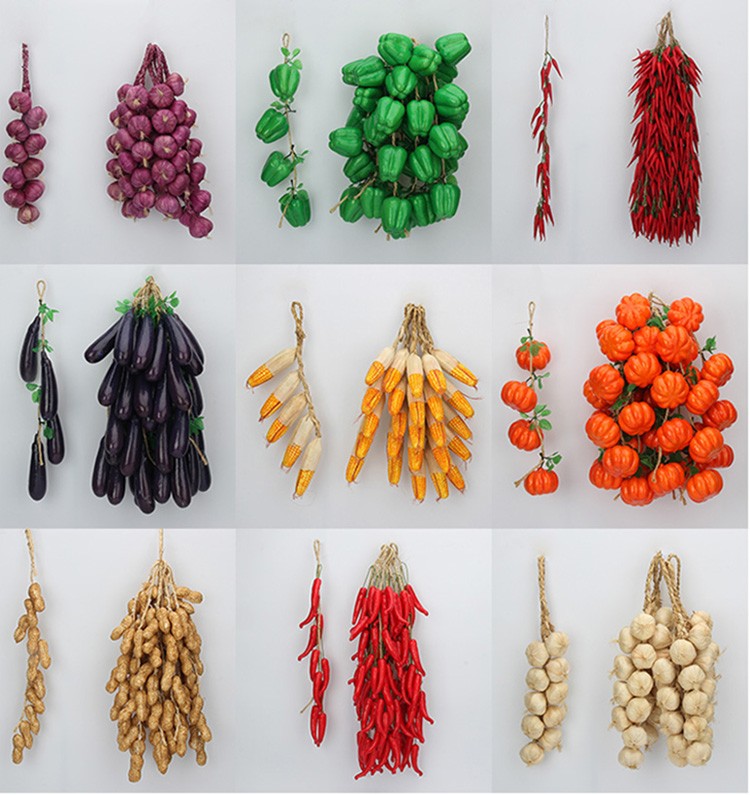 映容 仿真水果蔬菜模型 塑料假蔬菜装饰品红辣椒玉米大蒜花生挂串套装