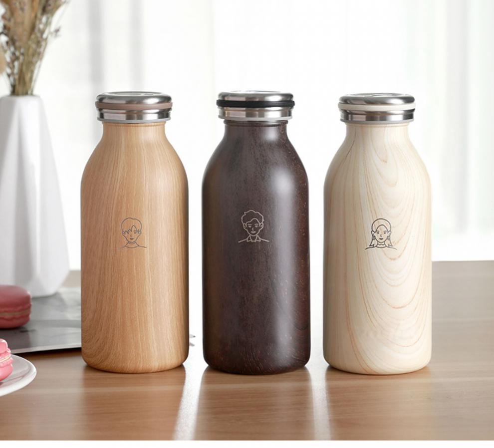 mosh 保温杯 保温杯轻便携小少女心男女学生简约木纹不锈钢水杯子