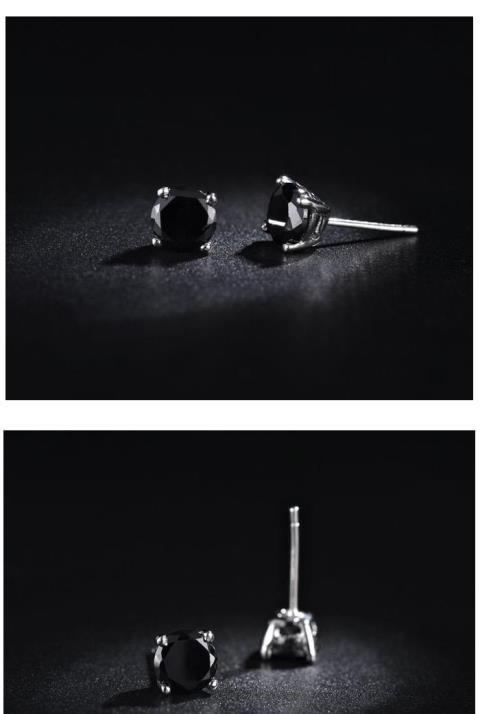 s925足银黑曜石四爪耳钉个性男女情侣银耳饰 四爪黑曜石3m单只【图片