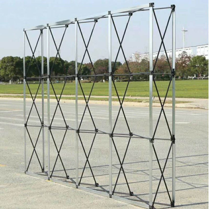 拉网展架背景墙会议布展折叠海报架拉网展架铝合金铁质可折叠签到背景