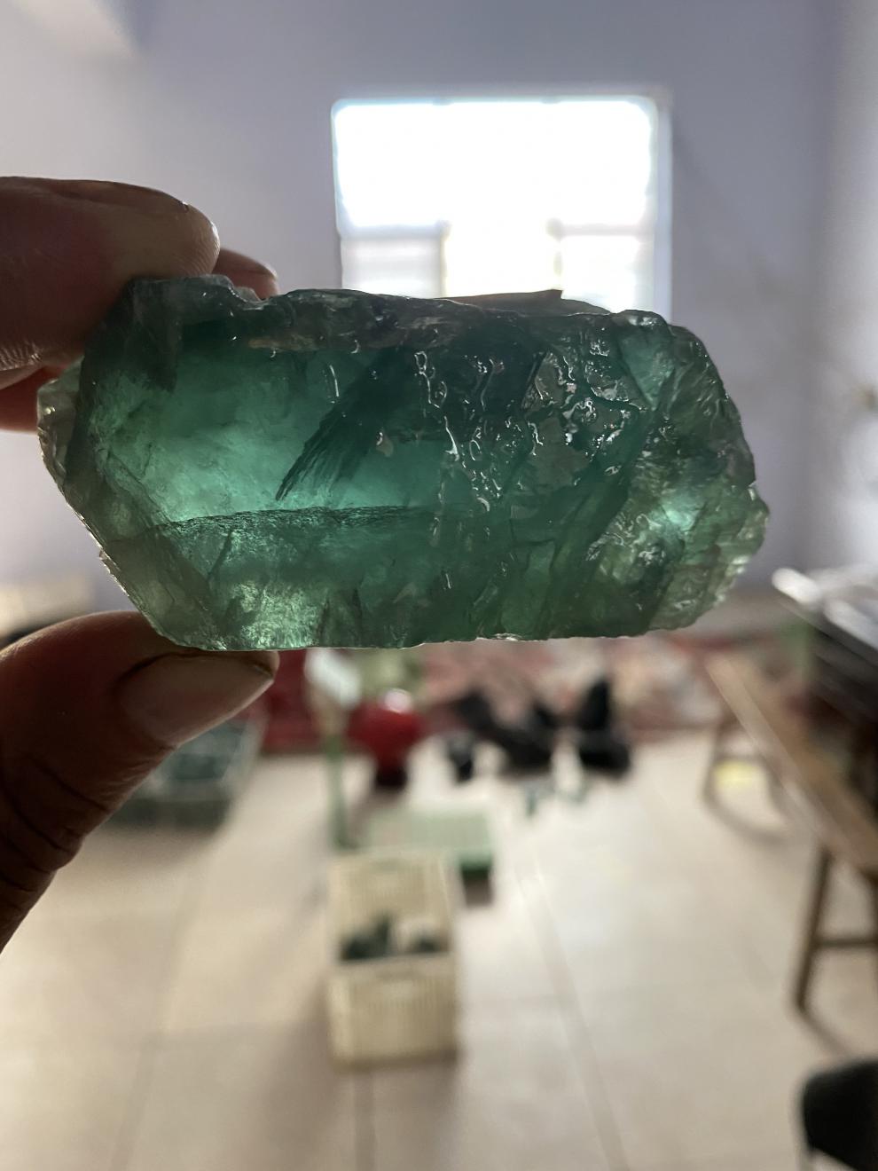 情冰大块绿水晶原石绿色萤石原矿石摆件萤石水晶摆件一物一图075公斤