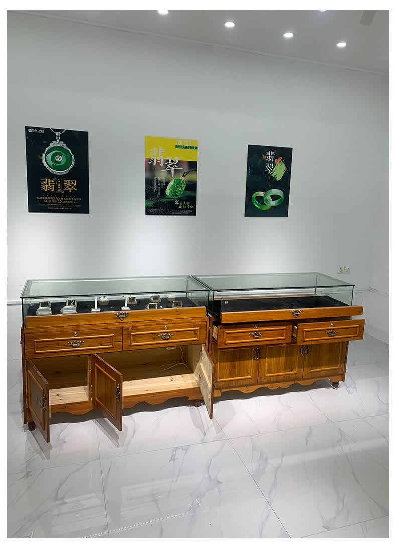珠宝展示柜饰品翡翠玻璃展柜定制蜜蜡玉器古玩仿古首饰店柜台1504090