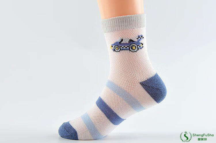 圣芙莎儿童薄袜子薄款春秋宝宝男童中大童春夏透气网眼袜夏天512笑脸