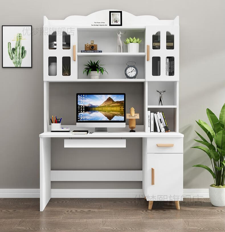 嘉际 电脑桌书桌书架一体桌组合北欧简约家用学生卧室学习写字桌带书柜 白色80(柜子左右备注)