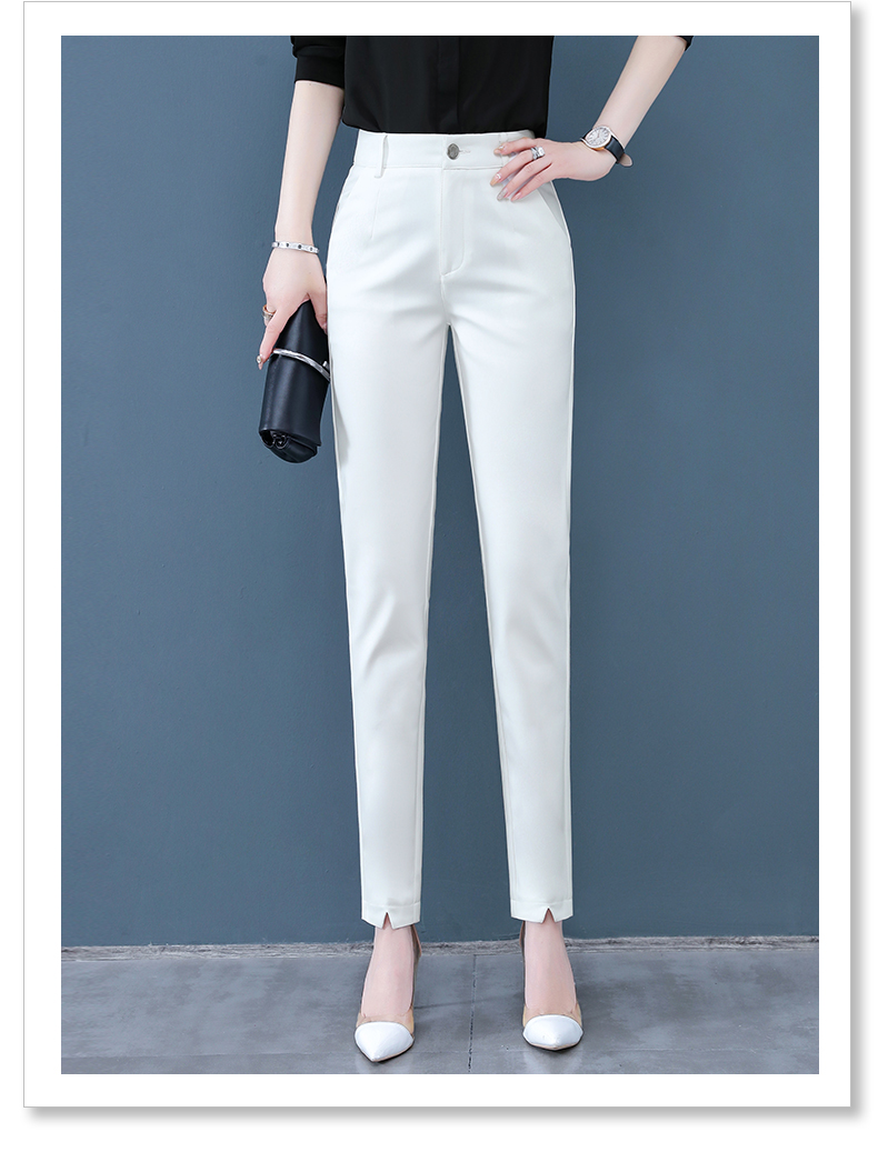黛姿茹白色开叉西装裤女小个子九分烟管裤夏季薄款高腰百搭小脚休闲裤
