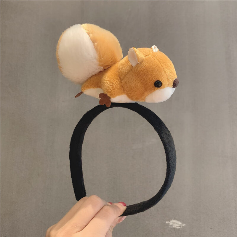 siccsaee少女可爱松鼠头箍女简约百搭公仔发窟宽边毛绒小动物防滑压发