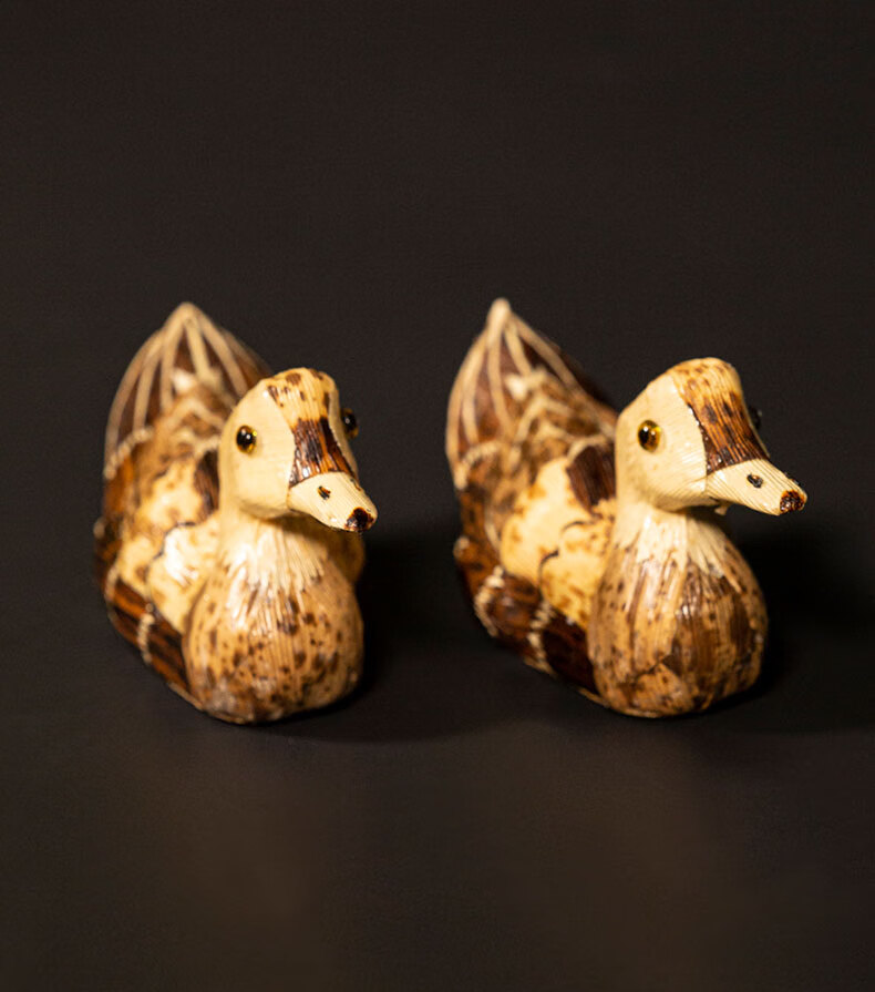 洛河摆件笋壳笋皮纯手工编制竹编鸭子茶宠摆件居家饰品礼物七夕情人节