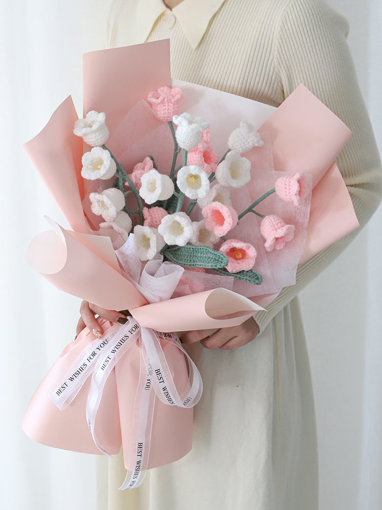 熹卡龙新品绒绒花束网红创意成品diy材料包抖音同款手工编织玲兰花