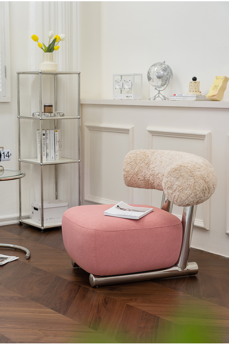 ouyoulife雪橇沙发椅小户型软包休闲椅子设计师创意单椅 米白色科技皮