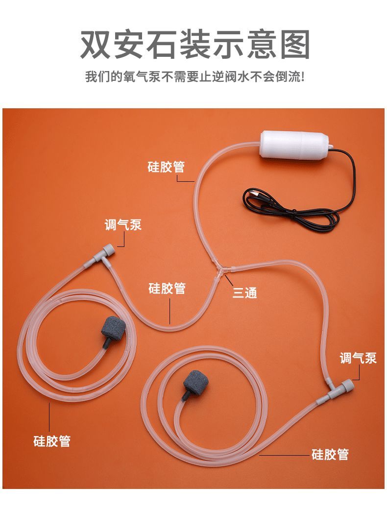 氧气泵超大气量usb便携户外打氧机供氧器冲氧泵 双管-粉色 调气阀