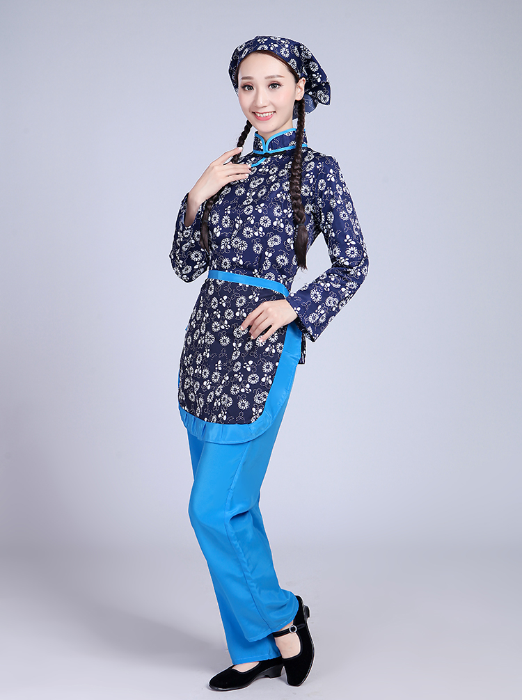成人阿庆嫂话剧演出服采茶女服装村姑表演服装东北碎花服务员服装