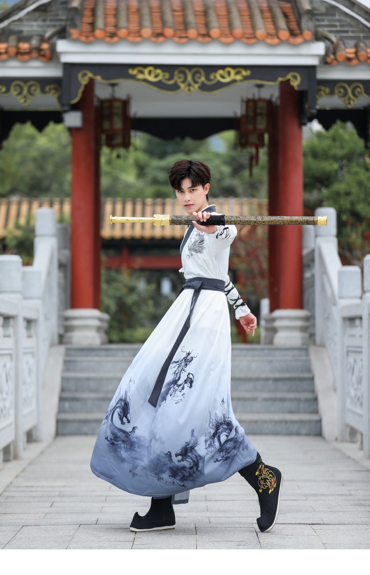 古装汉服女侠客全套中国风男女交领武侠客水墨印花刺绣演出服班服装乔