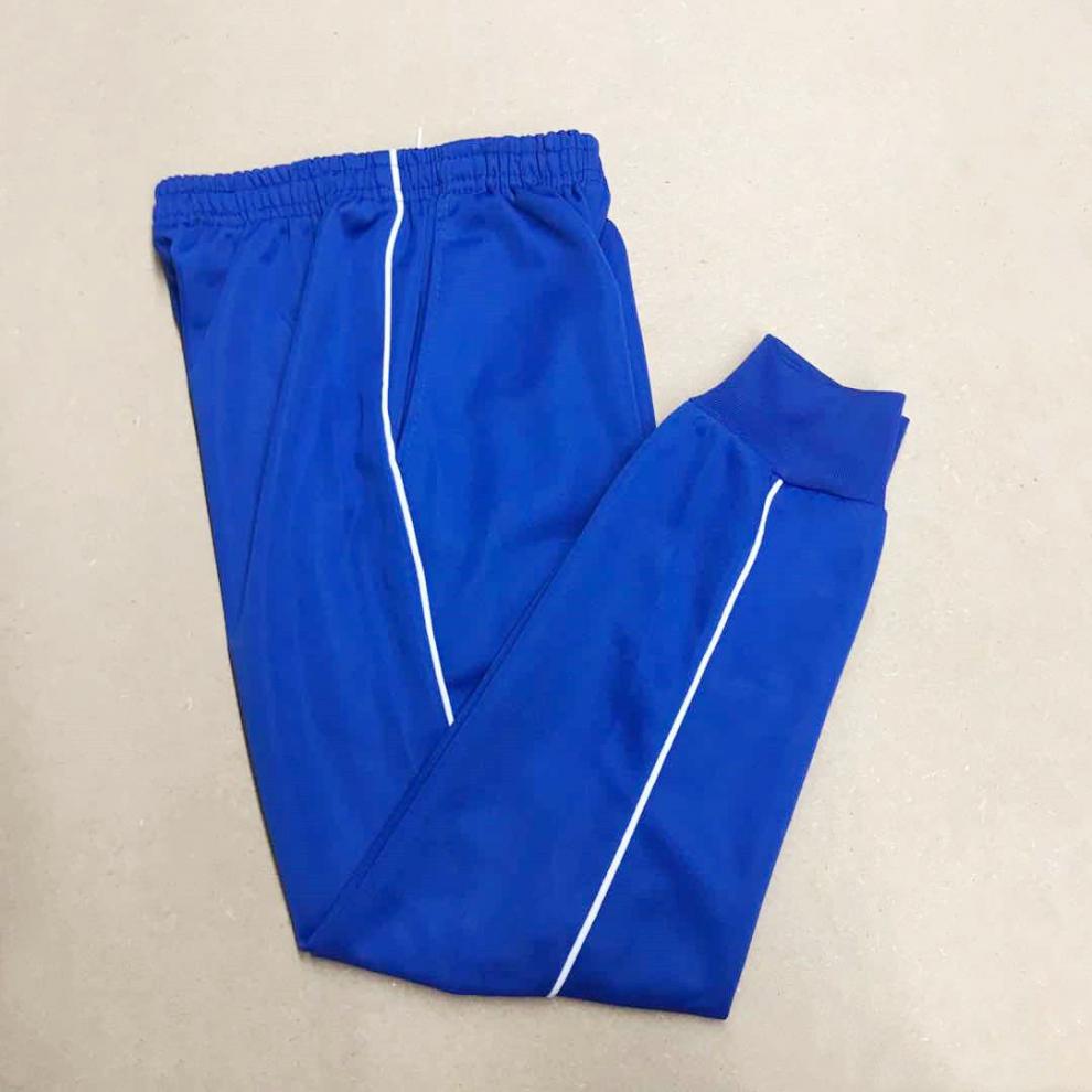 新品束脚校服裤子蓝色白边运动裤男宽松校裤高中初中小学生女收口显瘦