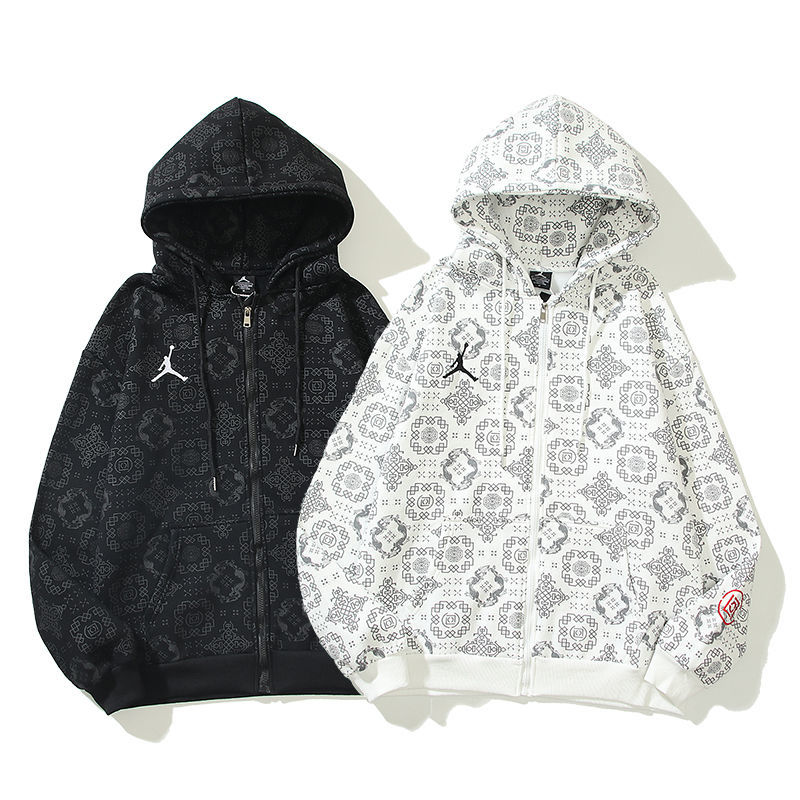 岑奕媚(cenyimei)陈冠希同款aj飞人丝绸联名开衫连帽卫衣男女情侣宽松