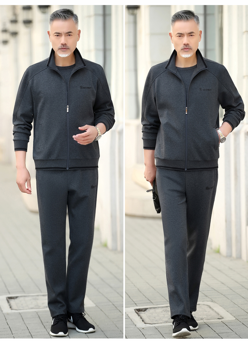 闪踏运动服中老年运动套装男春秋三件套中年父亲衣服运动服爸爸装休闲
