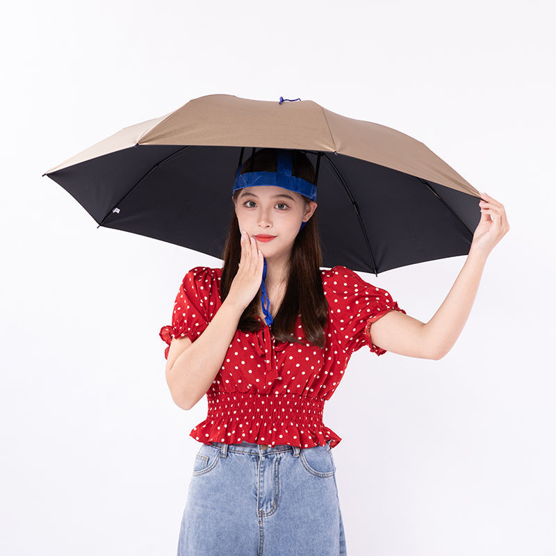 karond新品头戴雨伞伞帽头戴雨伞钓鱼伞采茶伞户外环卫斗笠伞加大三折