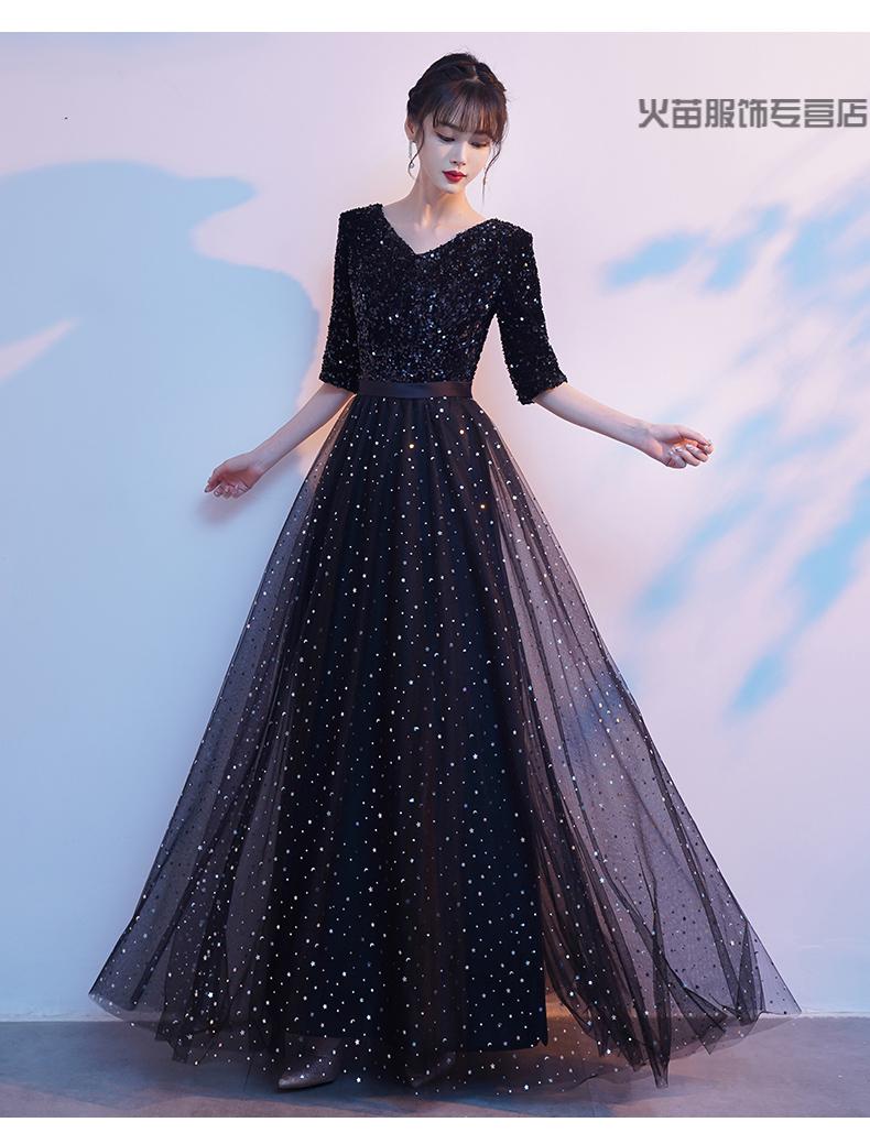 女士演出唱歌礼服亮片晚会主持人大码长裙朗诵合唱团舞台服装红歌大