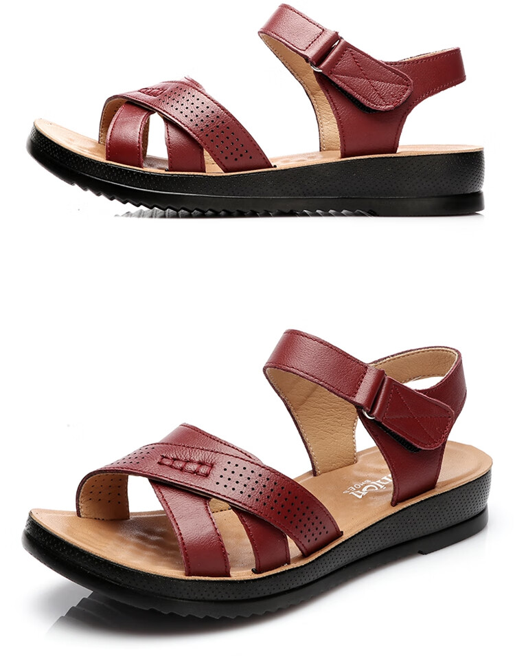 软底沙滩鞋加大码41码40岁舒适50岁中老年奶奶老人真牛皮女鞋米白色40