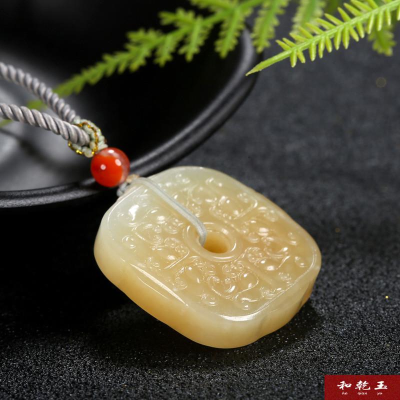 官方自营旗舰店和乾玉新疆和田玉琮牌吊坠天然玉石且末料糖羊脂白玉
