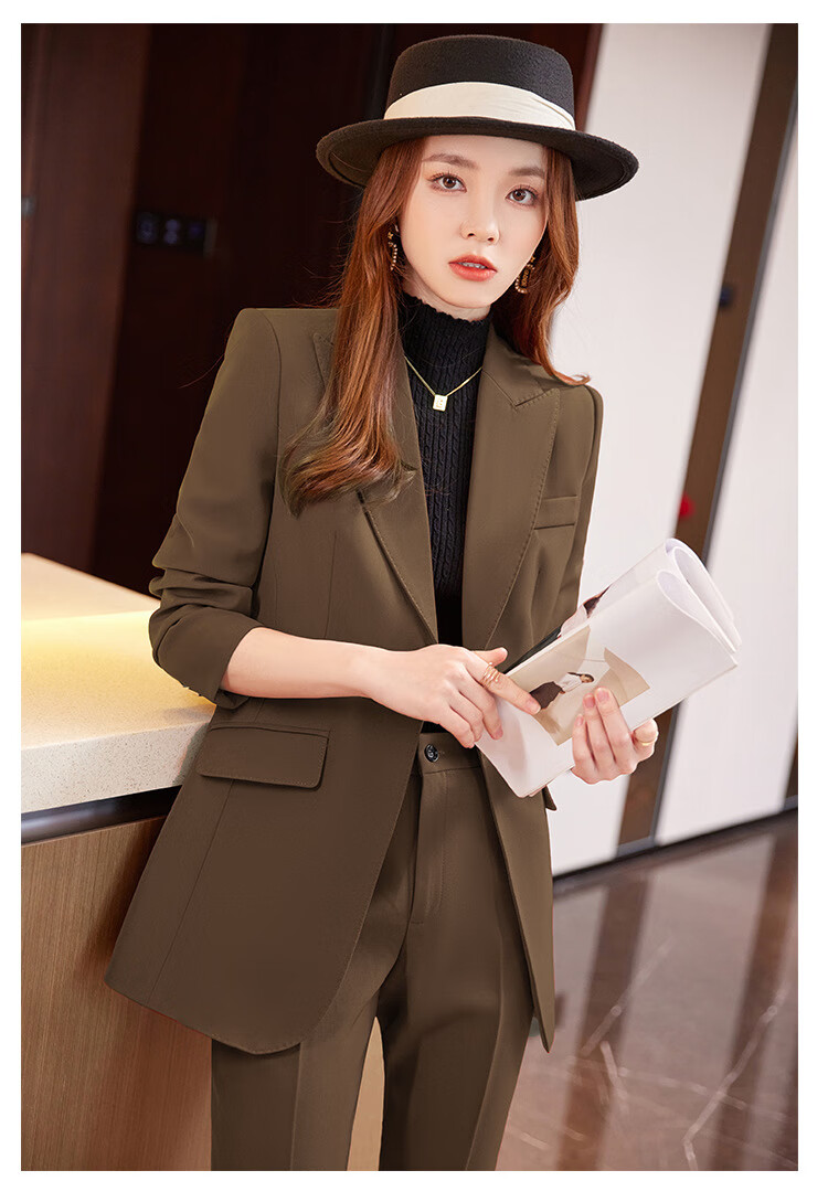 高端职业装重工设计气质西服秋冬 棕色西装 裤子 xl【图片 价格 品牌