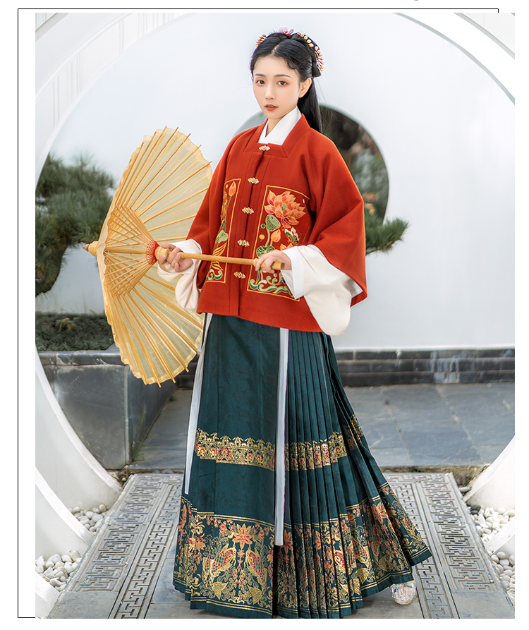 明制春秋款汉服女百褶织金妆花马面裙六米摆白菜 紫色 6米摆 xs【图片