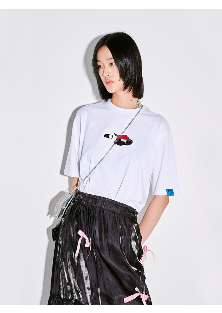 韩都衣舍x许京甫联名卡通撞色t恤女2021夏新款黑白色短袖上衣uf0168灰