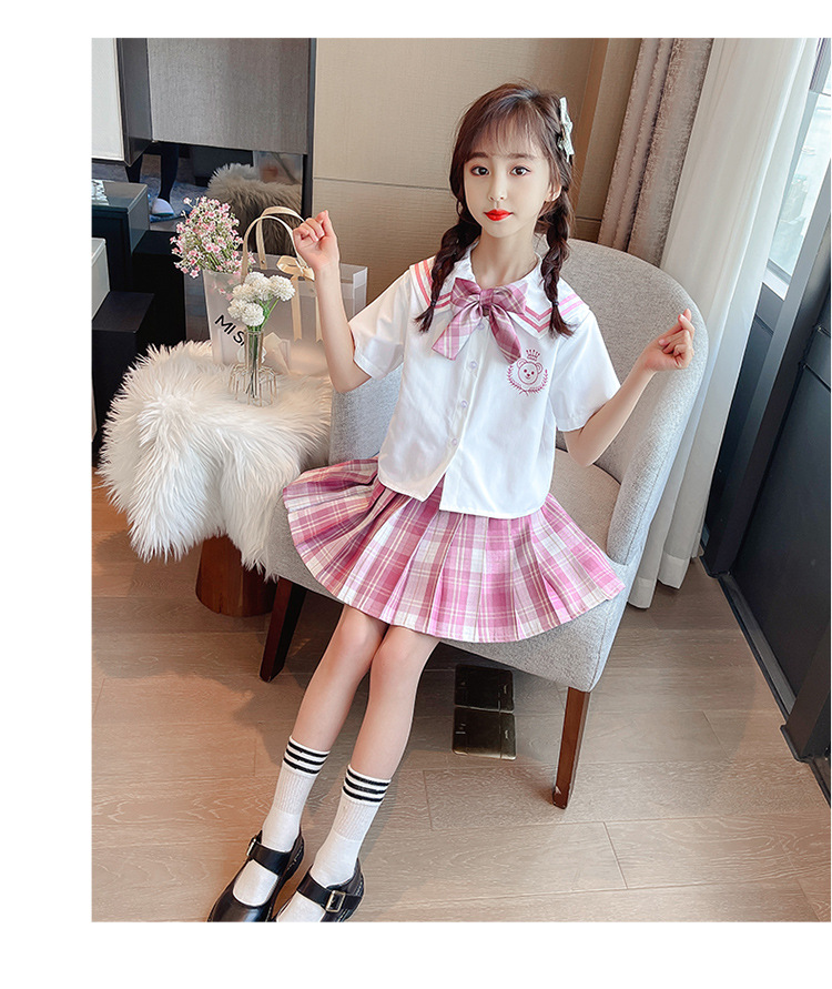 儿童jk制服女童套装2021夏装新款小女孩jk制服学院风儿童短袖衬衫套